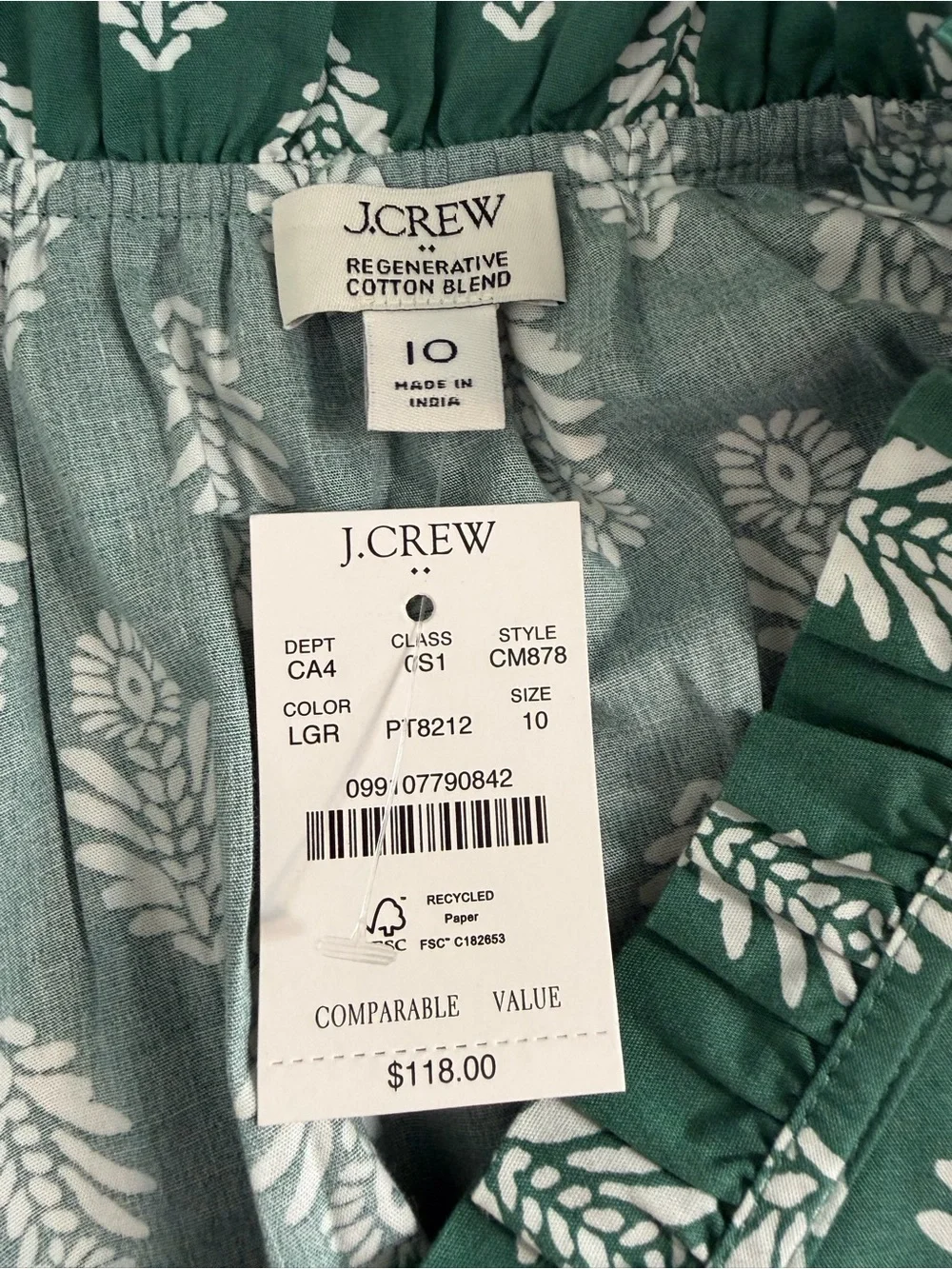NWT! J. Crew Cotton Ruffle Tie-Neck Mini Dress in Lampost Green. Size 10.